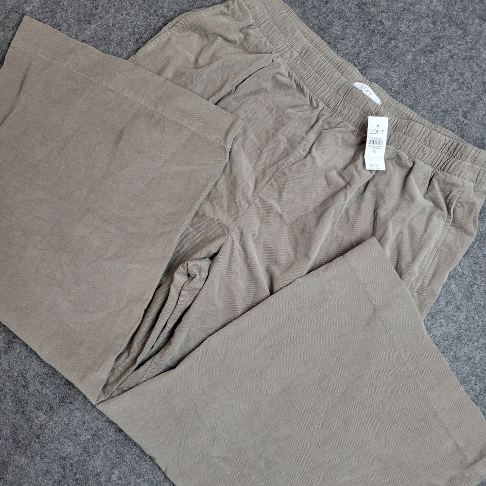 Loft Pants Womens XL Tan Corduroy Elastic Waist Wide Leg Baggy Pull On Y2K Lazy